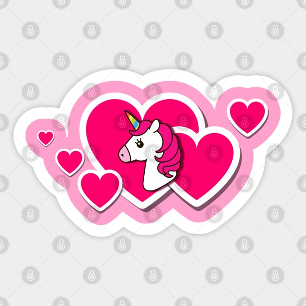 Unicorn Icon with Hearts "I LOVE YOU" Sticker by Zadshieli